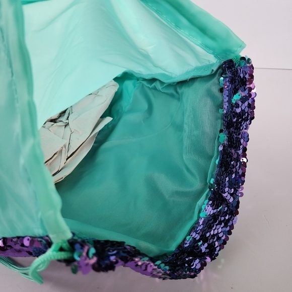 NWT Mermaid Hair Dont Care Sequins Aqua Purple Drawstring Backpack - Picture 7 of 7
